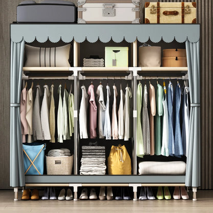 Spacious Wardrobe with Dustproof Cover - Durable Steel Frame - Ideal for Bedroom, Dorm, Entryway Organization