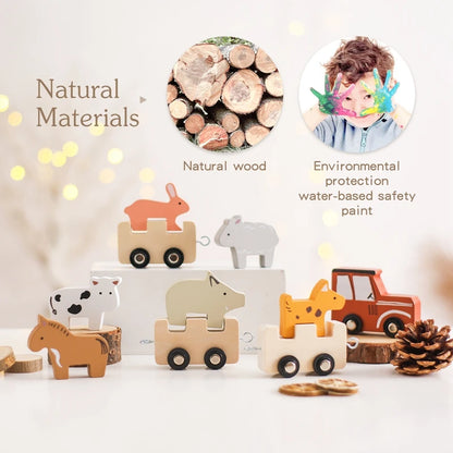 Montessori Toys Baby Animal Train Toys Wooden Animal Stacking Toy Blocks Game Hands-on Queuing Ability Educational Children Gift