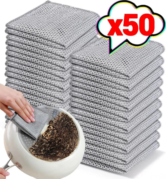 Steel Wire Cleaning Cloth Rags for Kitchen Home Dish Pot Pan Clean Towels Double Laryer Dishcloth Cloth Towels Scrubber Rag