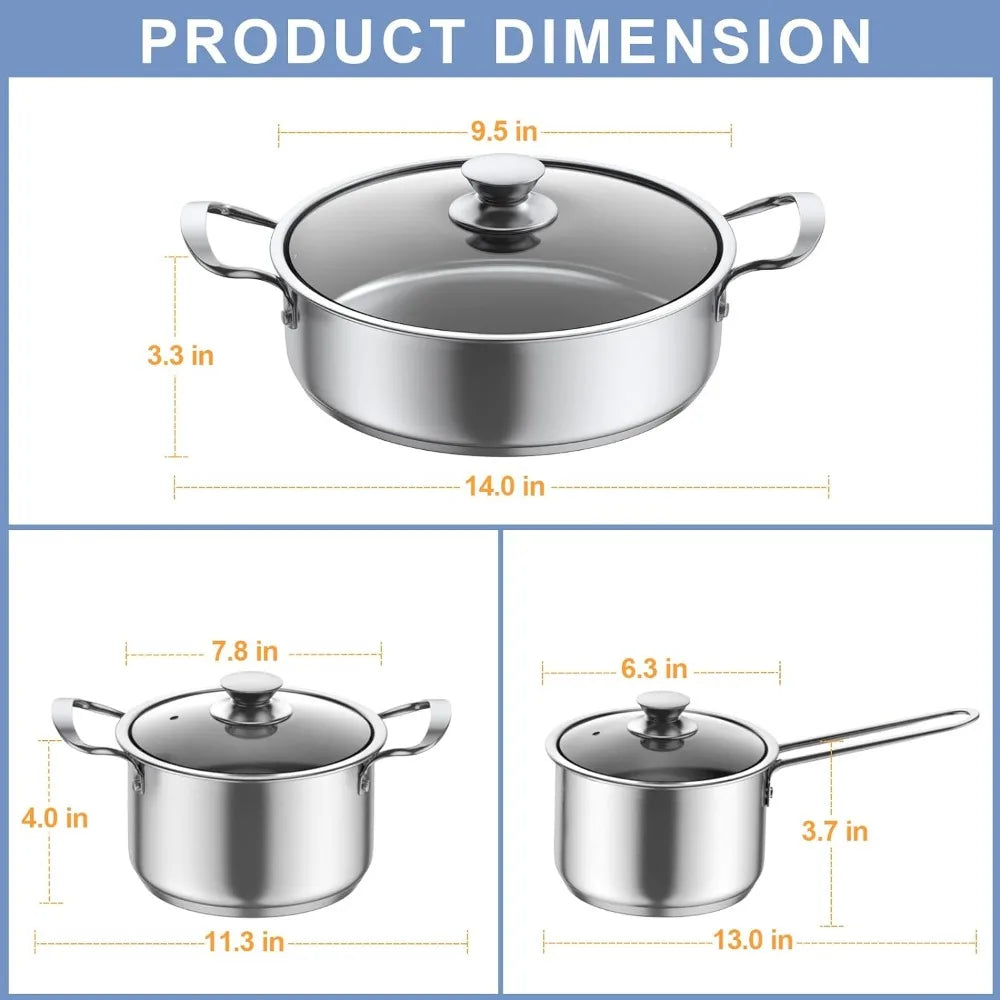Stainless Steel pots and pans set,6 Piece Nonstick Kitchen Induction Cookware Set,Works with Induction/Electric and Gas Cooktops