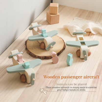 Montessori Baby Wooden Building Blocks Toys Aircraft Manned Model Toys Wood Adornment Toys Baby Hand-Eyes Coordination Toys Gift