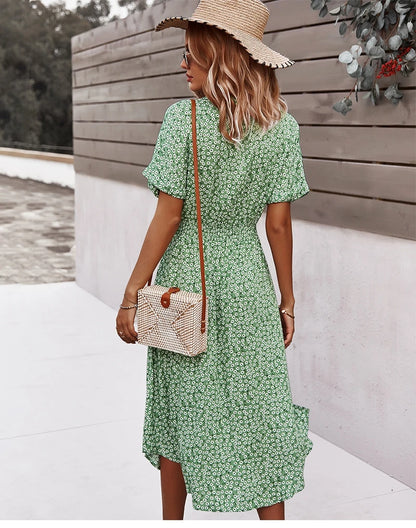 Floral Print V-Neck Midi Dress