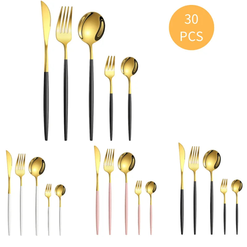 Ins style Portuguese tableware stainless steel knife and fork spoon 30-piece set light luxury western food six-person tableware