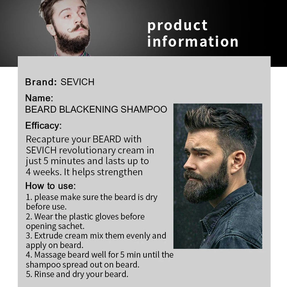 Natural Men's Beard Dye Shampoo Instant Beard Hair Colouring Dye Tint Cream Moustache Blackening Shampoo Facial Skin Care Tool