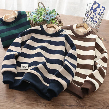 IYEAL  Autumn Winter Kids New Fleece Thickened Sweatshirt Boys Girls Long Sleeve Round Neck Color Matching Sweatshirt