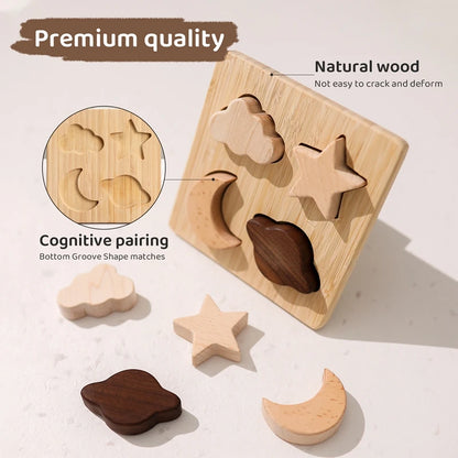 Baby Wooden Montessori Puzzle Stars And Moons Shapes Toys Jigsaw Puzzle Wooden Toy for Children Developing Learning Toy Kid Gift