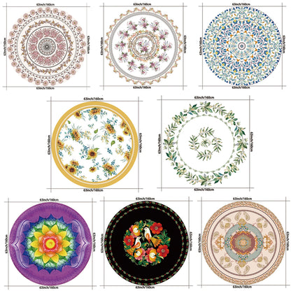 1PC Round Tablecloth with Floral Plant Waterproof Colored Dining Table Cover Multi-purpose 63 inch Sunflower Tablecloth