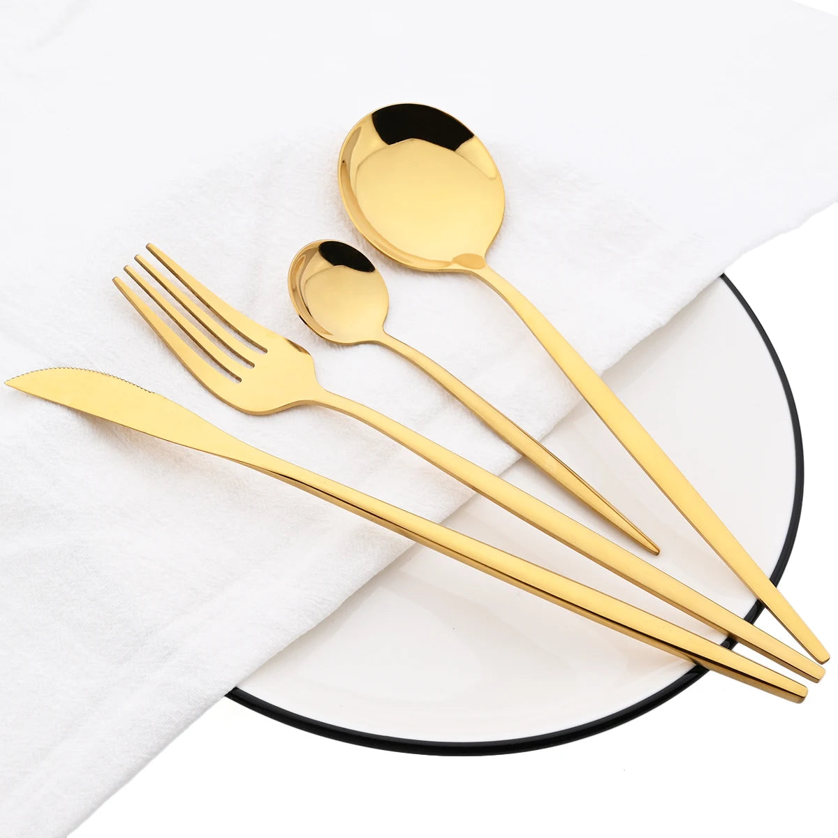 Gold Dinnerware Cutlery Set Dessert Knife Fork Teaspoon Ice Cream Scoop Chopsticks Flatware Stainless Steel Tableware Silverware