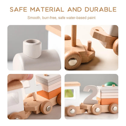 Baby Montessori Wooden Birthday Train Toy Simulated Train Toy Model Educational Toys Wooden Trolley Baby Learning Kid Toys Gifts