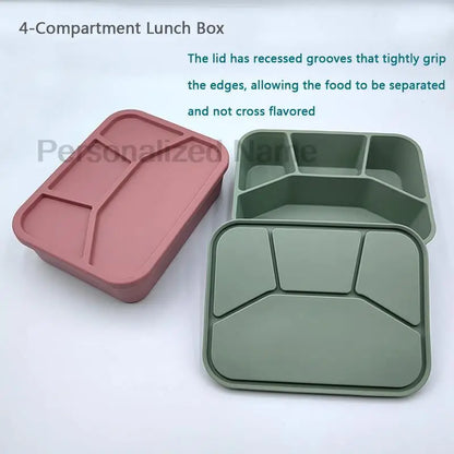 Personalized Name Lunch Box Portable Silicone Bento Box For Student Office Workers Food Container With 4 compartments Leakproof