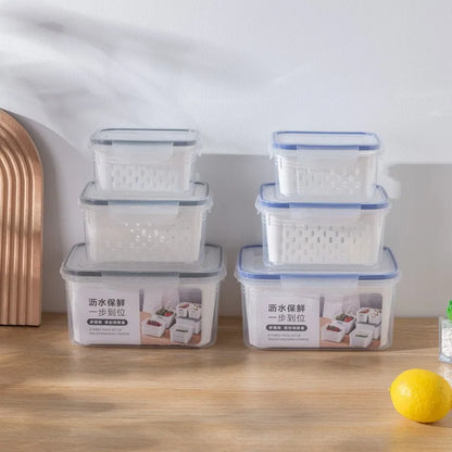 Refrigerator Storage Box with Drain Basket Multipurpose Organizer Fresh Vegetable Fruit Boxes Kitchen Organizer Containers 1PCS