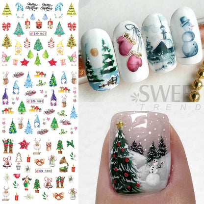 12pcs Christmas Crystal Ball Nail Sticker Winter Cartoon Nail Decal Letter Pine Leaf Snowflake Slider Decoration Watermarks JIBN