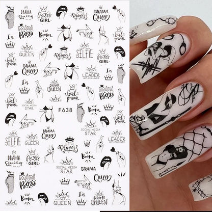 3D Nail Stickers Heart Love Geometry for Nails Gold Letter Stickers Face Gradient Adhesive Sticker Nail Design Art Decorations