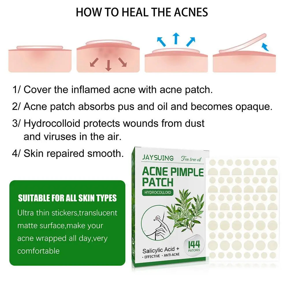 144pcs Hydrocolloid Salicylic Acid Acne Pimple Patches Treatment For Zits Blemishes Tea Tree Oil Acne Patch Redness Repair Care