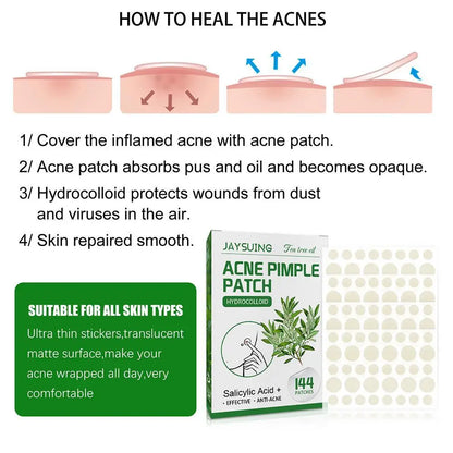144pcs Hydrocolloid Salicylic Acid Acne Pimple Patches Treatment For Zits Blemishes Tea Tree Oil Acne Patch Redness Repair Care