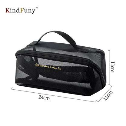 KindFuny Large Mesh Makeup Bag Foldable Transparent Women Cosmetics Separate Wash Bag Underwear Organization Storage Bag Travel