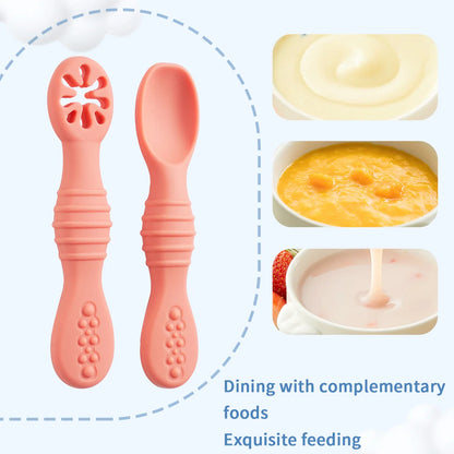 Baby Silicone Grinding Training Spoon Baby Feeding Complementary Food Rice Paste Double Headed Soft Spoon Sticky Licking Rod