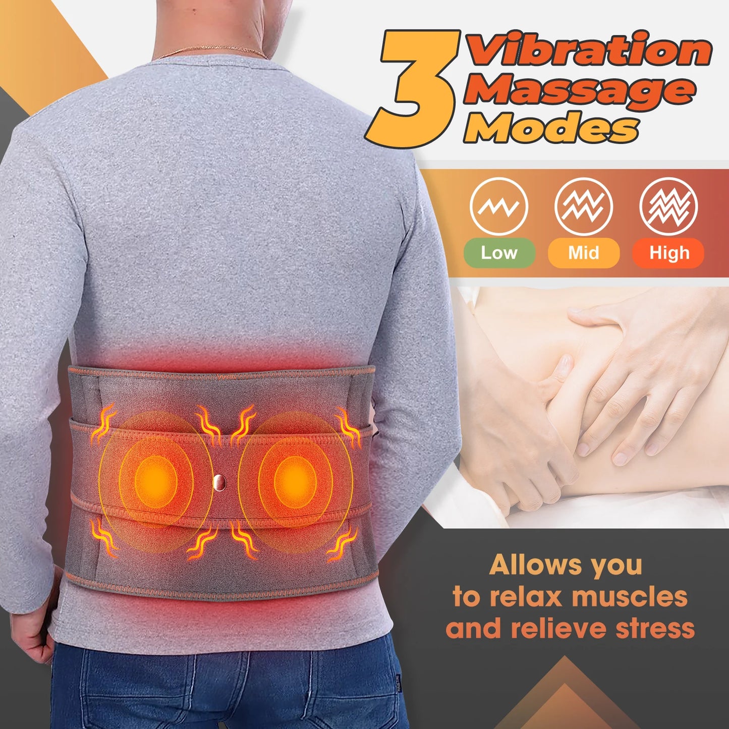 Belt Support Care Health Brace Physio Decompression Back Relief Waist Lumbar Traction Backache Heat Therapy Pain Massager Parent