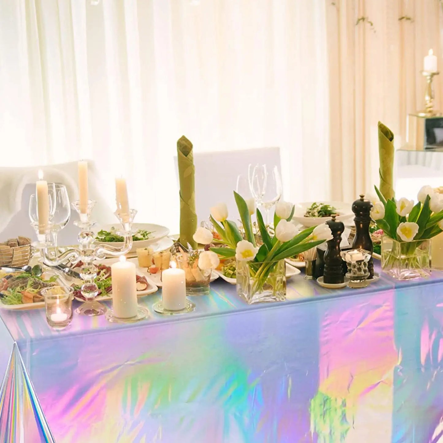Plastic Iridescent Christmas Party Foil Table Cover Rectangle Tablecloth Dining Table Cover For Wedding Party Banquet Decoration
