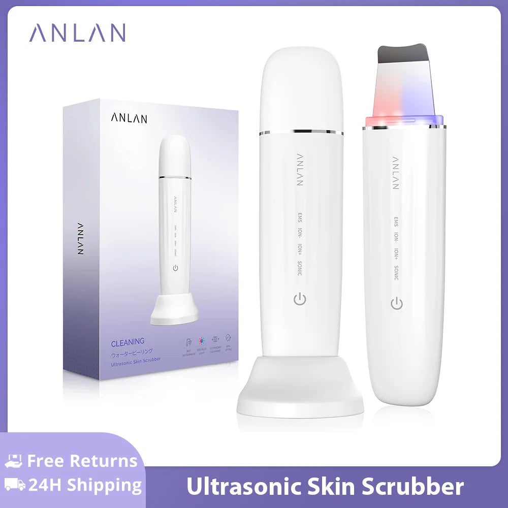 ANLAN Ultrasonic Skin Scrubber Peeling Facial Ultrasonic EMS Facial Lifting Red Blue Skin Care Pore Deep Cleansing Machine IPX7