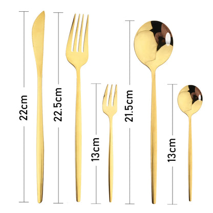 40Pcs Cutlery Set Stainless Steel Dinner Knife Fork Spoon Dinnerware Set with Teaspoons Fruit Cake Forks Kitchen Gold Tableware