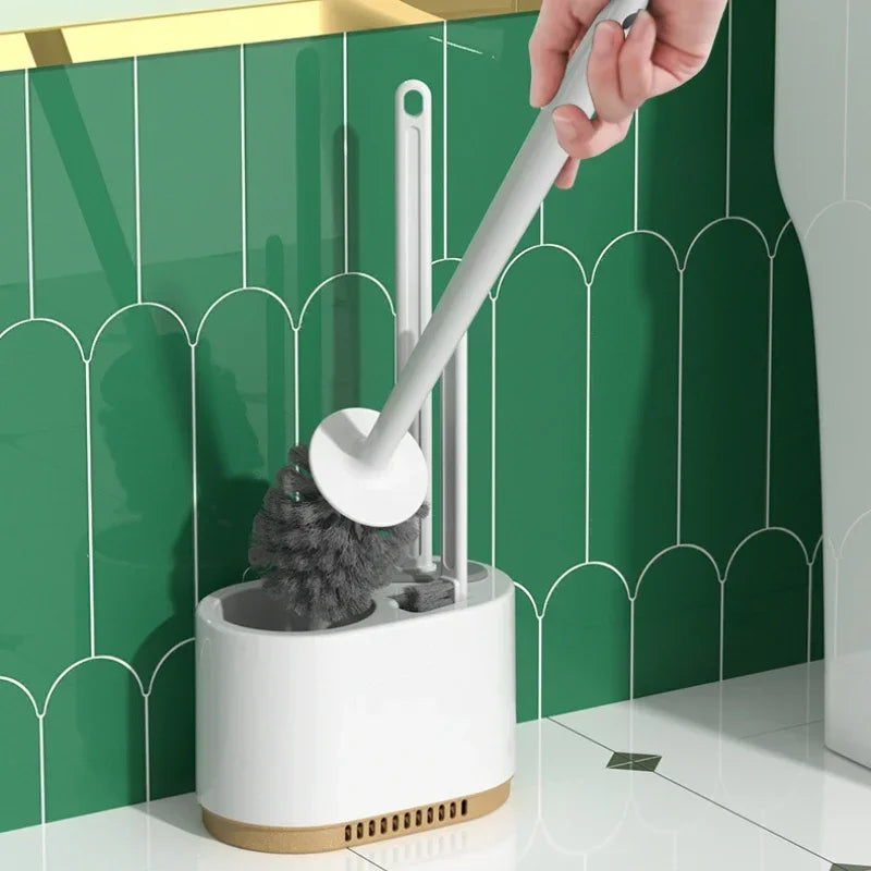 Toilet Brush Silicone No Punching Wall Mounted Multi-functional 3In1Cleaning Tools with Bracket Bathroom Toilet Set Accessories