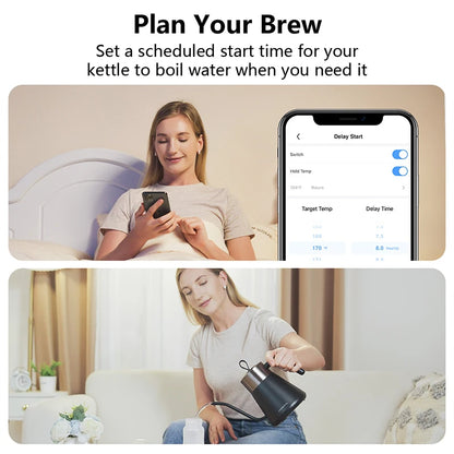 CROWNFUL Gooseneck Electric Kettle with Smart Variable Temperature Control 0.8L Hand Brew Coffee Pot 1200W Rapid Heating Kettle