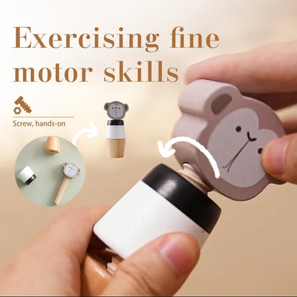 Wooden Montessori Toys Creative Cartoon Animal Bear Shaped Knob Screw Rattles Block Toys Kid Early Educational Puzzle Toys Gifts