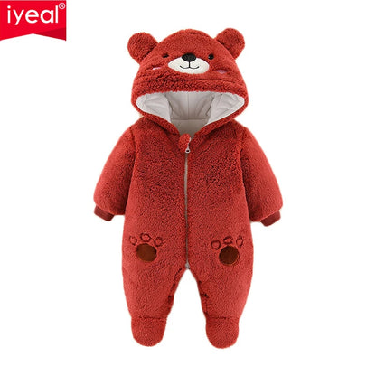 IYEAL  Autumn Winter Cartoon Animal Hooded Fleece Rompers Infant Jumpsuit Toddler Outwear Newborn Baby Boys Girls Clothes