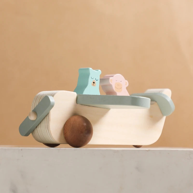 Montessori Baby Wooden Building Blocks Toys Aircraft Manned Model Toys Wood Adornment Toys Baby Hand-Eyes Coordination Toys Gift