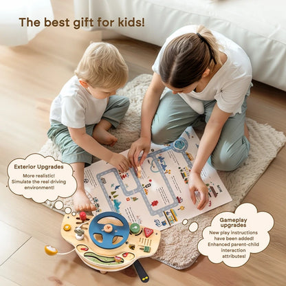 Baby Wooden Montessori Toys Steering Wheel Busy Board Wooden Sensory Toys for Toddlers Preschool Travel Learning Activities Gift