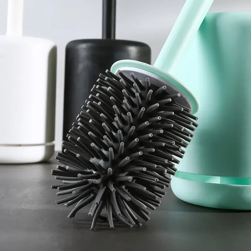Silicone Toilet Brush Wc Quick Drying Bracket Gap Brush With Holder Flat Head Soft Bristles Cleaning Tools Bathroom Accessories