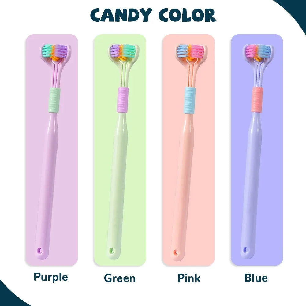 3D Stereo Three-Sided Toothbrush PBT Ultra Fine Soft Hair Adult Toothbrushes Tongue Scraper Oral Care 360° Cleaning Teeth Brush