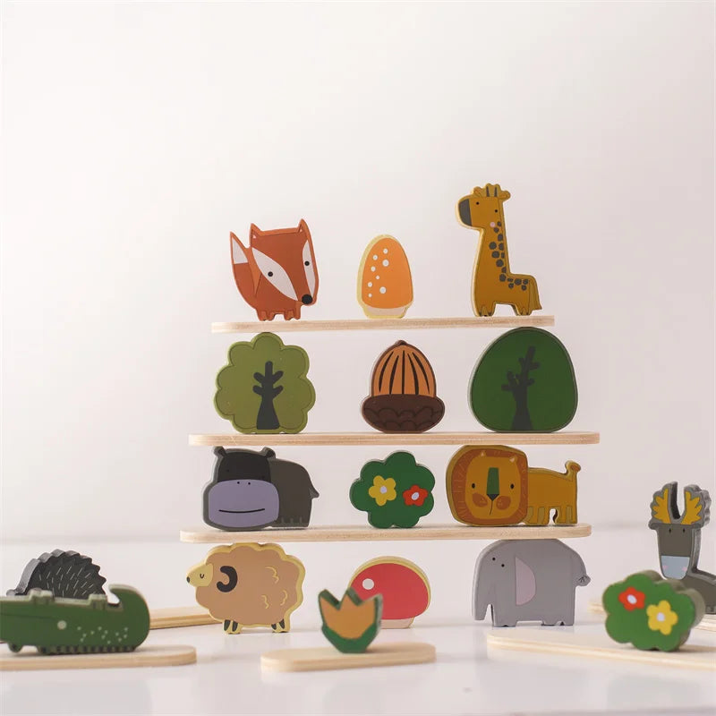 Baby Montessori Wooden Stacking Toys Animal Balance Seesaw Block Board Games Kids Hands-on Ability Puzzle Educational Block Gift