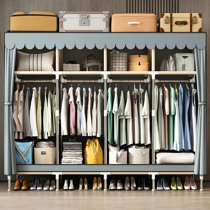Spacious Wardrobe with Dustproof Cover - Durable Steel Frame - Ideal for Bedroom, Dorm, Entryway Organization