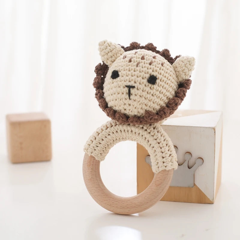 1Pc Baby Rattle Wooden Teether Music Ring Crochet Animal Rabbit Music Rattles Soother Bracelet Toddler Toys Baby Teething Gifts