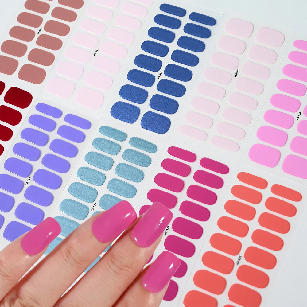 16 Tips Solid Color Gilded Gold Gel Nail Sticker Full Cover Self-Adhesive Press On Nail Decal Long Lasting Gel Nail Polish Wraps
