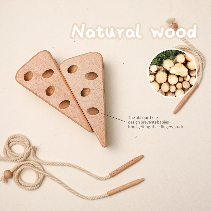 Wooden Lacing Cheese Threading Toys for Toddlers Montessori i Wood Cheese Toys Puzzle Game Threading Educational Toys Baby Gifts