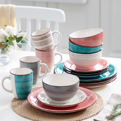 vancasso Bella-H 16/32/48-Pieces 4-Color Porcelain Dinner Set Ceramic Tableware Set with Dinner Plate,Dessert Plate,Bowl,Mug Set