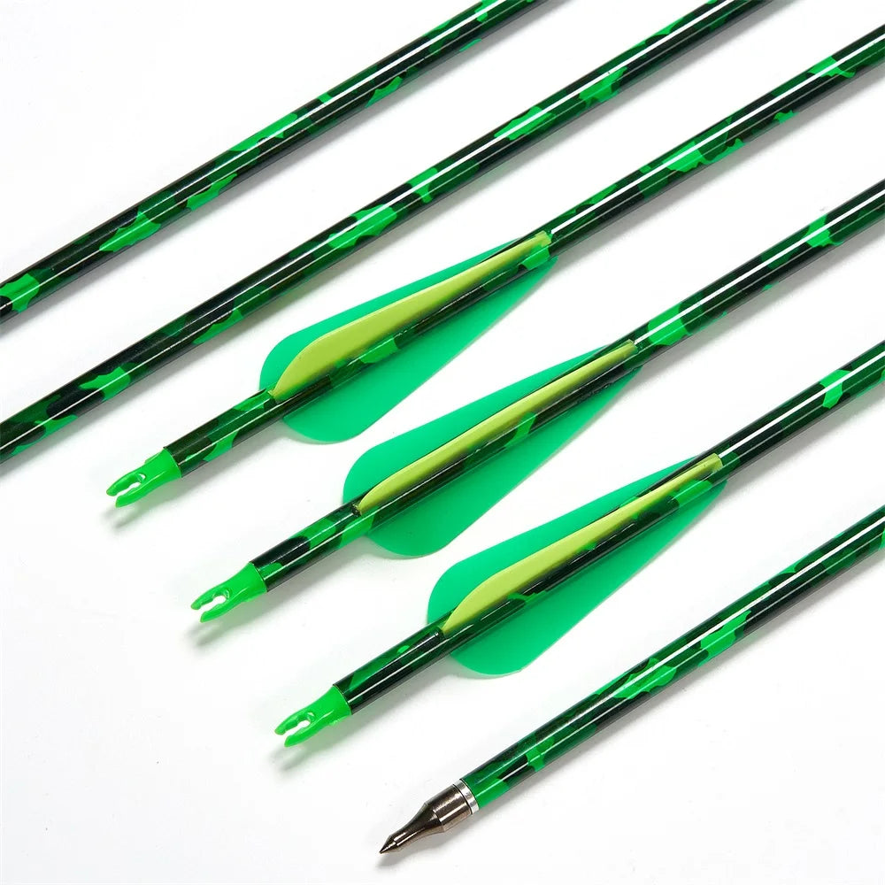 31.5" Mix Carbon Arrows Spine 500 Sport Target Shooting Arrow for Recurve Compound Long Bow 3" TPU Vane 100grain Tip ID6.2