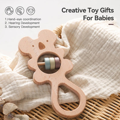 1PC Wooden Rattle Teether Beech Koala Elephant Handbells Rattles BPA Free Rodents Teething Necklace Food Grade Baby Chewable Toy