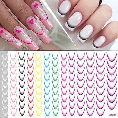 Fashion Gradient French Line Style Nail Art Stickers White Gray Self-Adhesive Fashion Gradient Lines Bend Sticker DIY Nail Decal