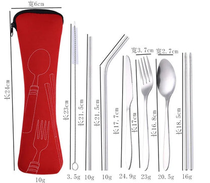 3Pcs Tableware Stainless Steel Cutlery Set Knife Fork And Spoon  Dinnerware  Case Travel Camping Accessories With Portable