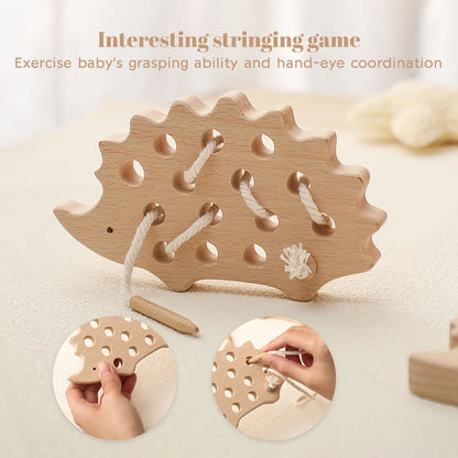 Baby Montessori Toy Wooden Educational Toy Kid Hedgehog Threading Game Fingers Flexible Training For Hand-Eye Coordination Baby