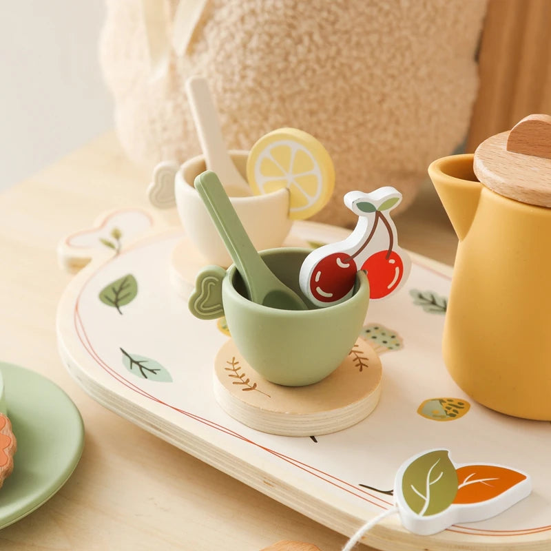 1 Set Wooden Montessori Toys Pretend Play House Toys Silicone Cups Pretend Play Food Learning Role Play Game for Kids Toy Gifts