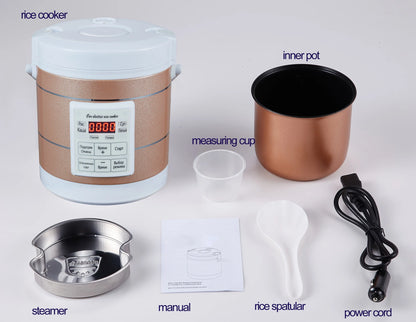 Mini Rice Cooker 12-24V 220V Multifunction Electric Steamer home Appliance Portable for Camping RV Camper Gold Russian Menu