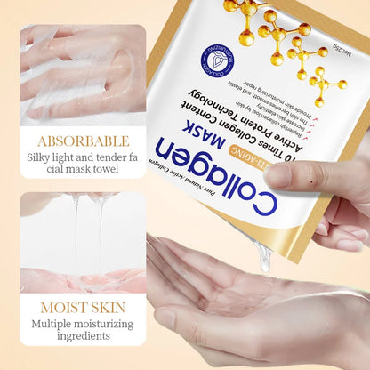 10pcs SADOER Collagen Face Mask Moisturizing Firming Hydrating Brightening skincare Face Sheet Mask Facial Masks Skin Care