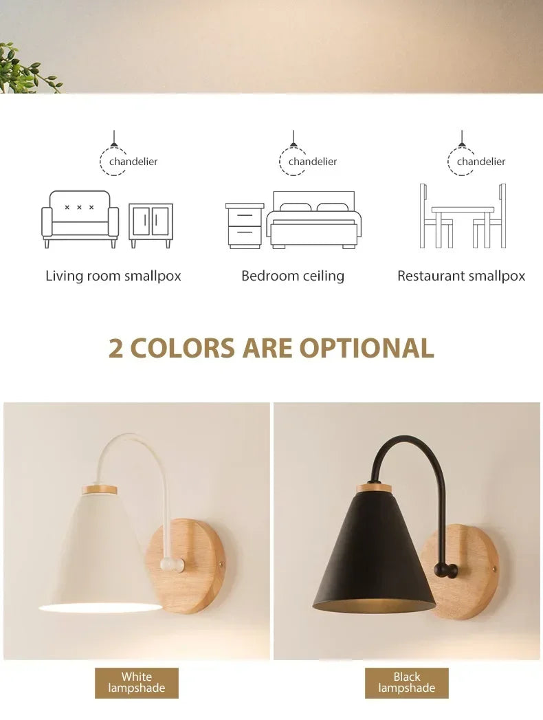 Nordic Wall Sconce Light Fixture for Bedroom Bedside Living Room Lighting Luminaire Lamp Indoor Wooden decor retro