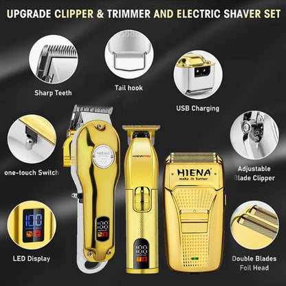 3pcs Professional Men's Hair Clipper USB Rechargeable Electric Beard Trimmer Hair Clipper Set