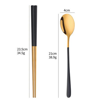 2Pcs 18/8 Stainless Steel Cutlery Set Sushi Sticks Coffee Tea Spoons Set Dinnerware Korean Chopsticks Dessert Spoon Flatware Set